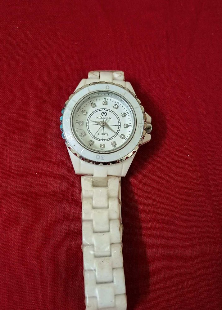 Millennium White Quartz Watch