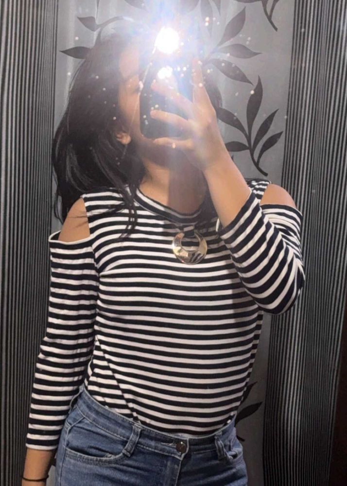Chic Striped Cold Shoulder Top