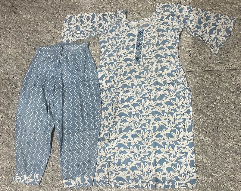 Blue Floral Kurta Set with Pants