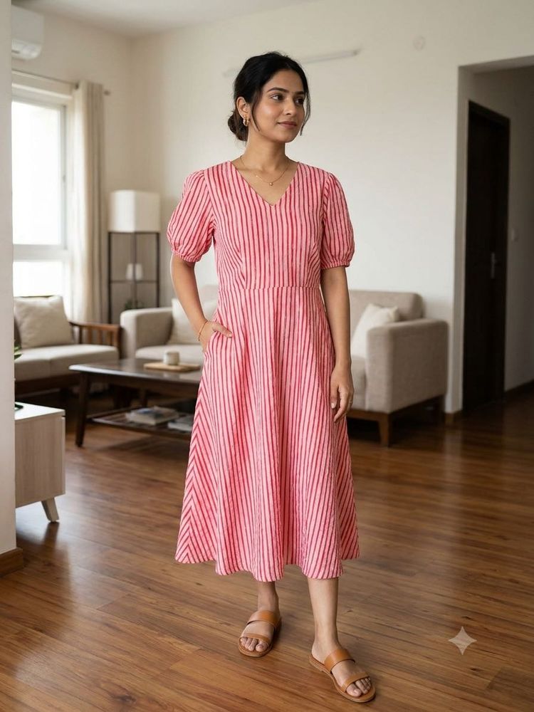 Pink Striped Midi Dress
