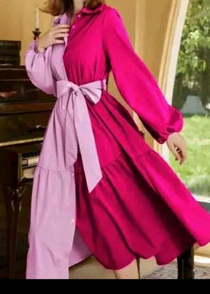 Two-Tone Tiered Button-Up Maxi Dress