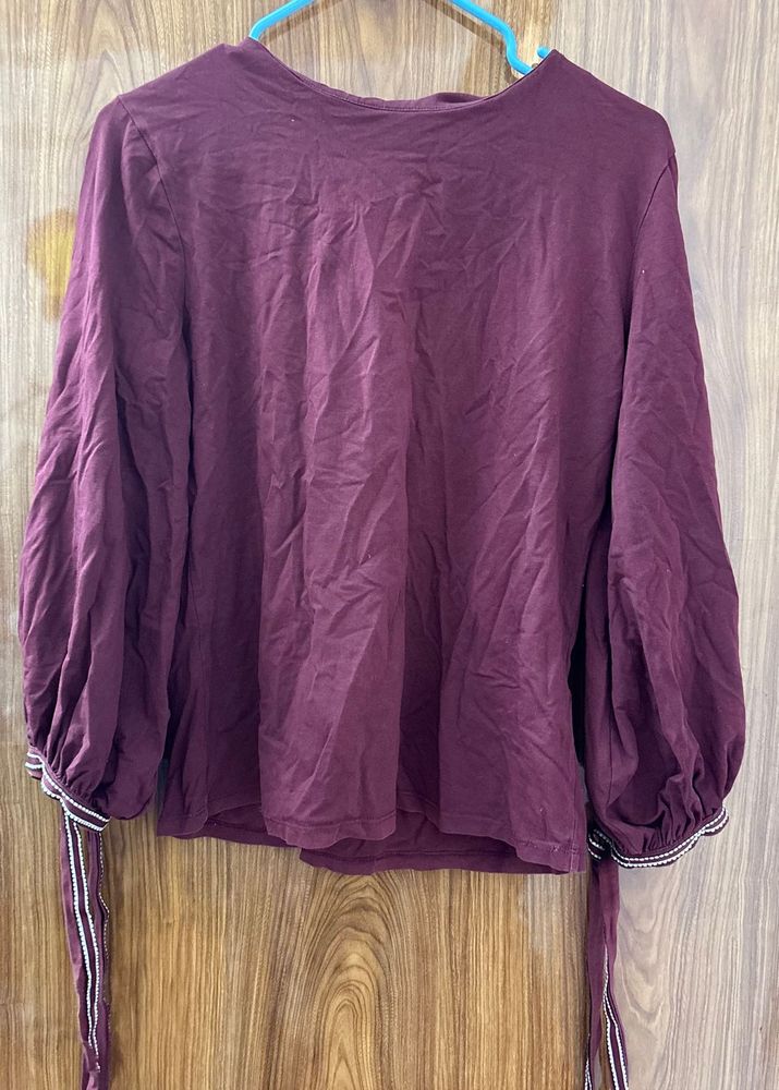 Maroon Balloon Sleeve Top