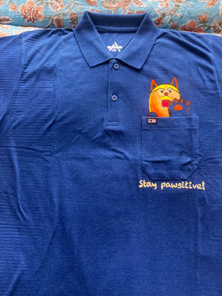 Funny Cat Graphic- Men’s Royal Blue Polo T-Shirt