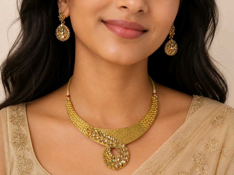 Elegant Gold-Tone Necklace &amp; Earring Set