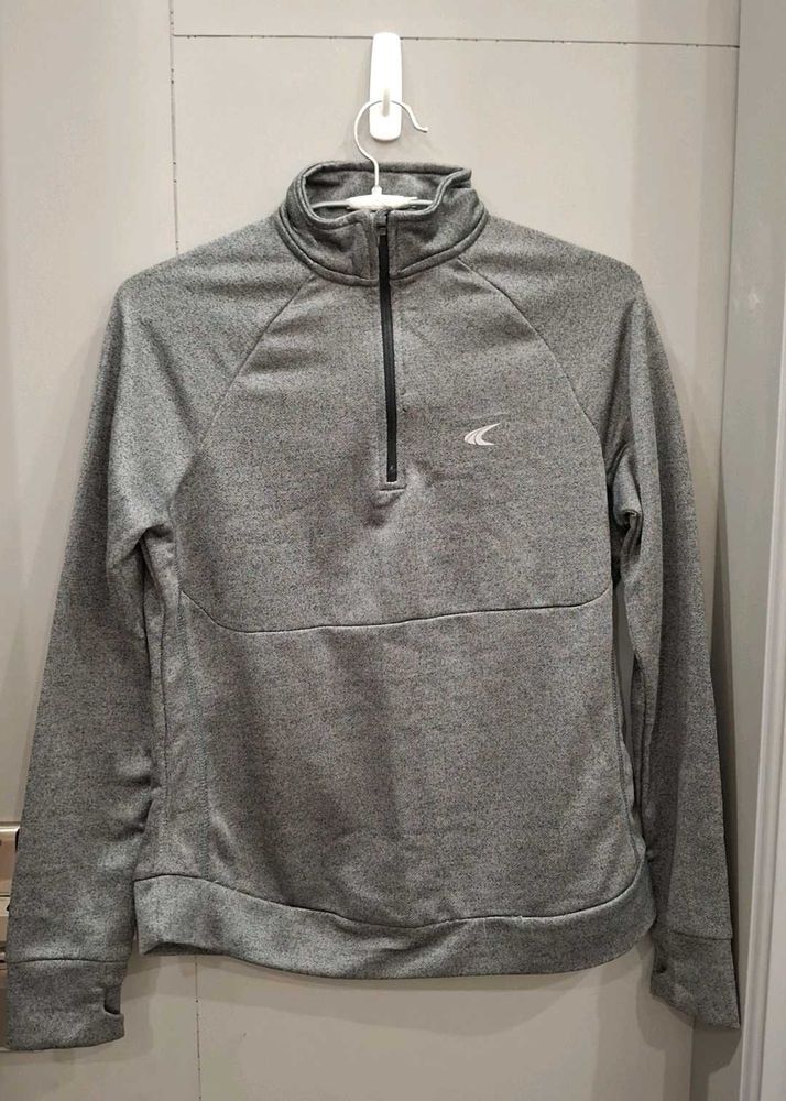 Grey Zip-Up Knit Pullover