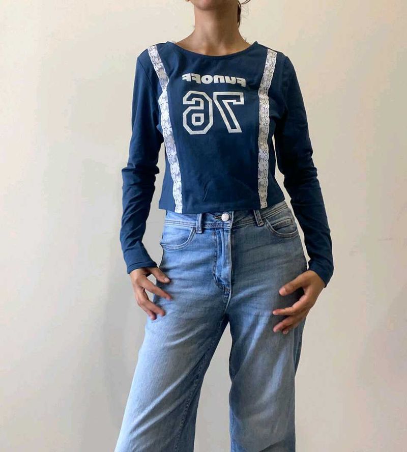 Blue Long Sleeve Graphic Top