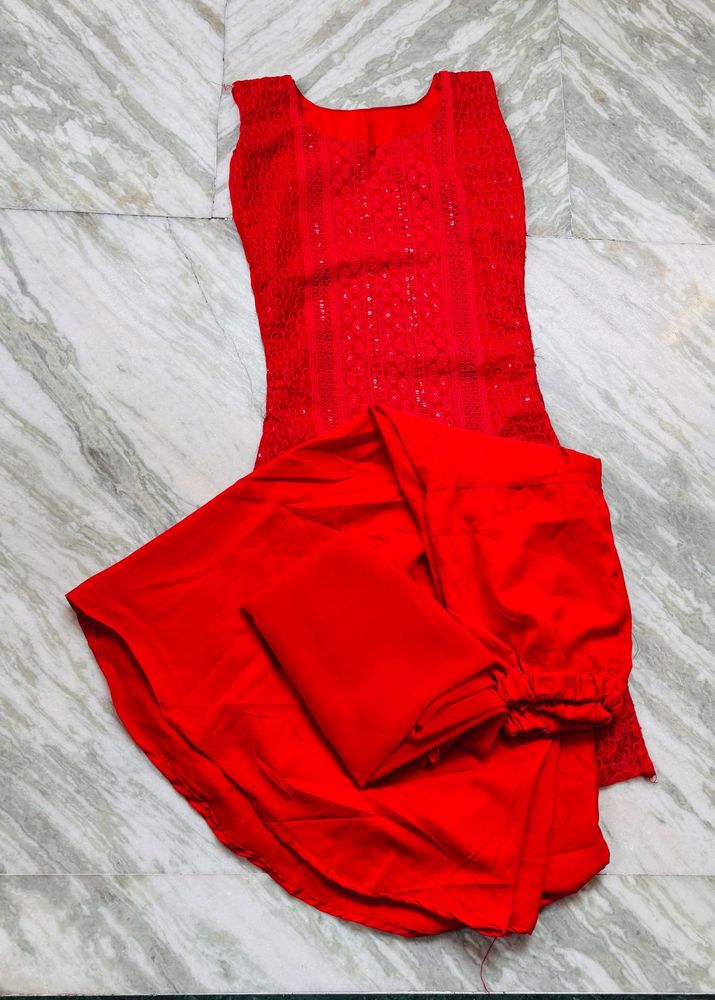 Stunning Red Sequined Kurta Set