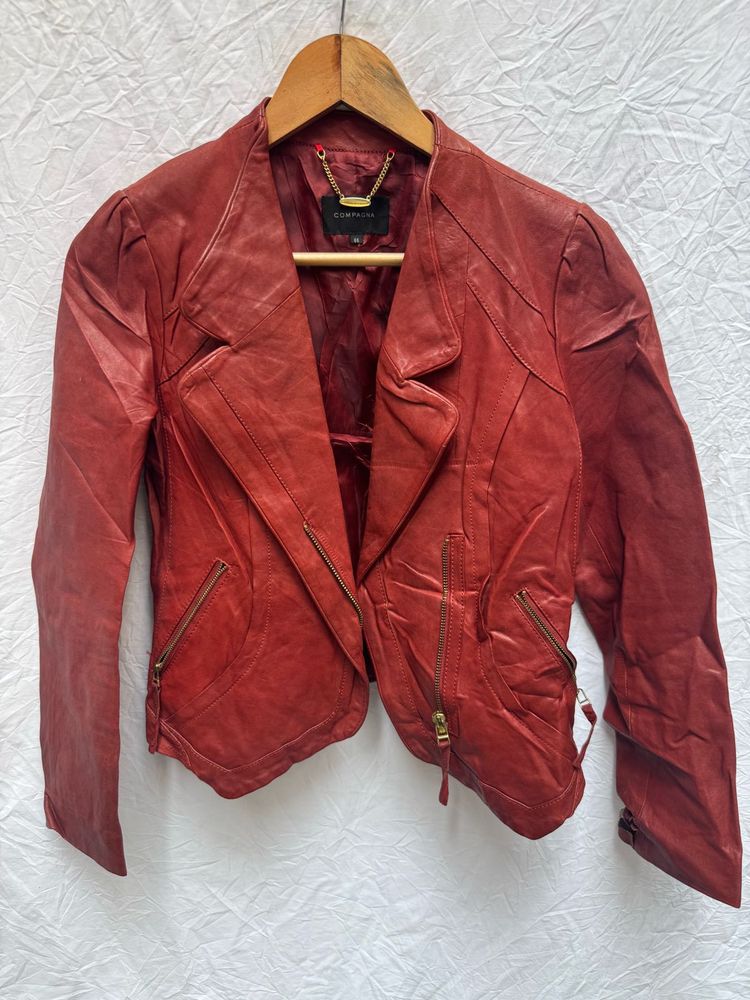 Red Leather Cropped Jacket