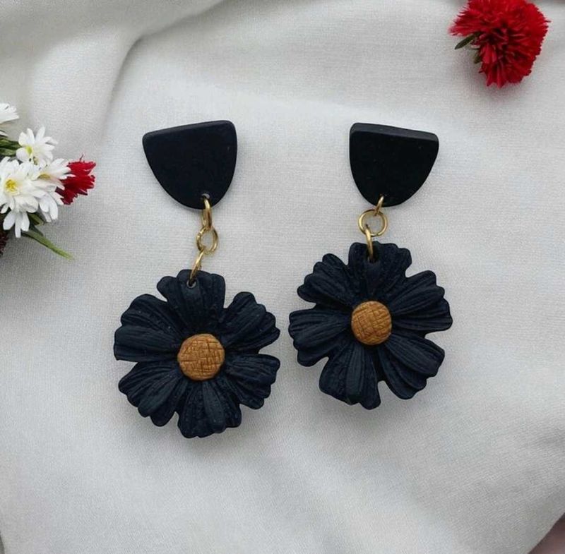 Classy Black Floral Handmade Earrings