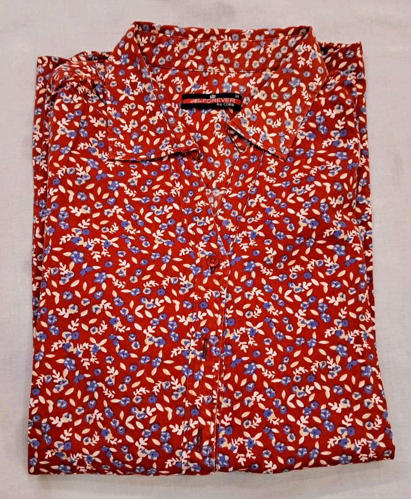 Forever By COBB Shirt Floral Print Puffed Shoulder