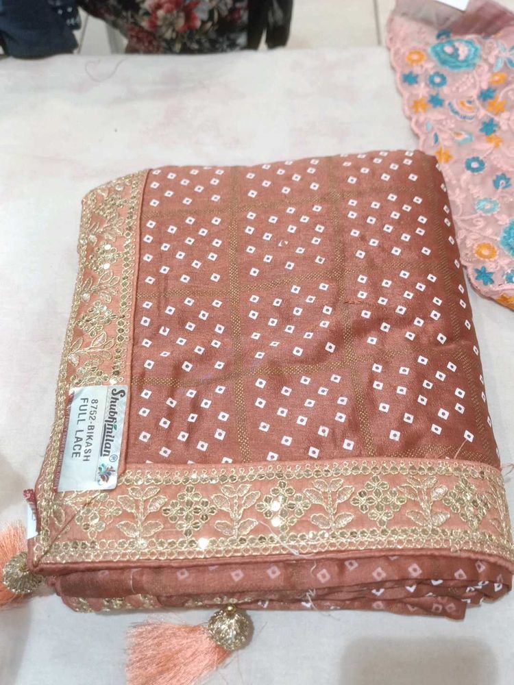 Elegant Peach Saree with Golden Embroidery