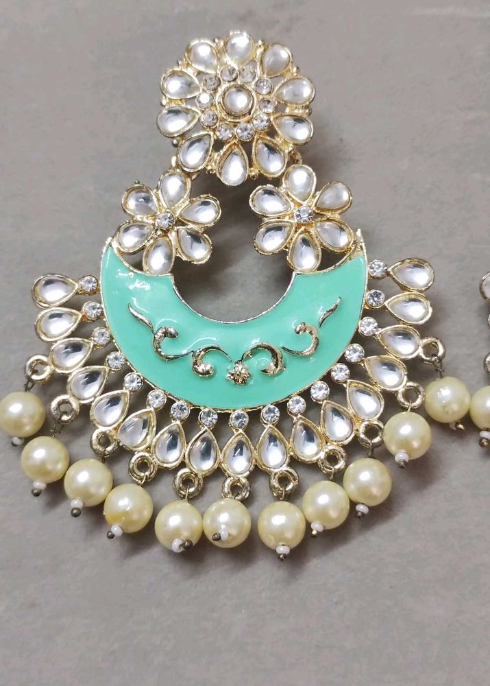 Beautiful Mint Green Chandbali Earrings