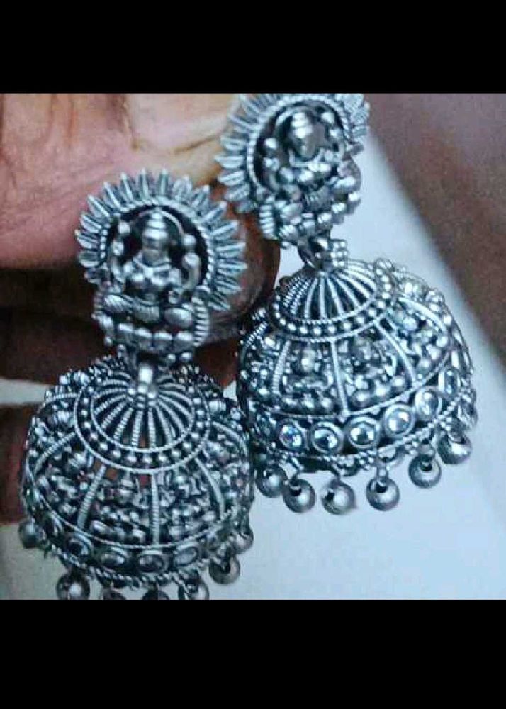 Oxidized Silver Jhumka Earrings