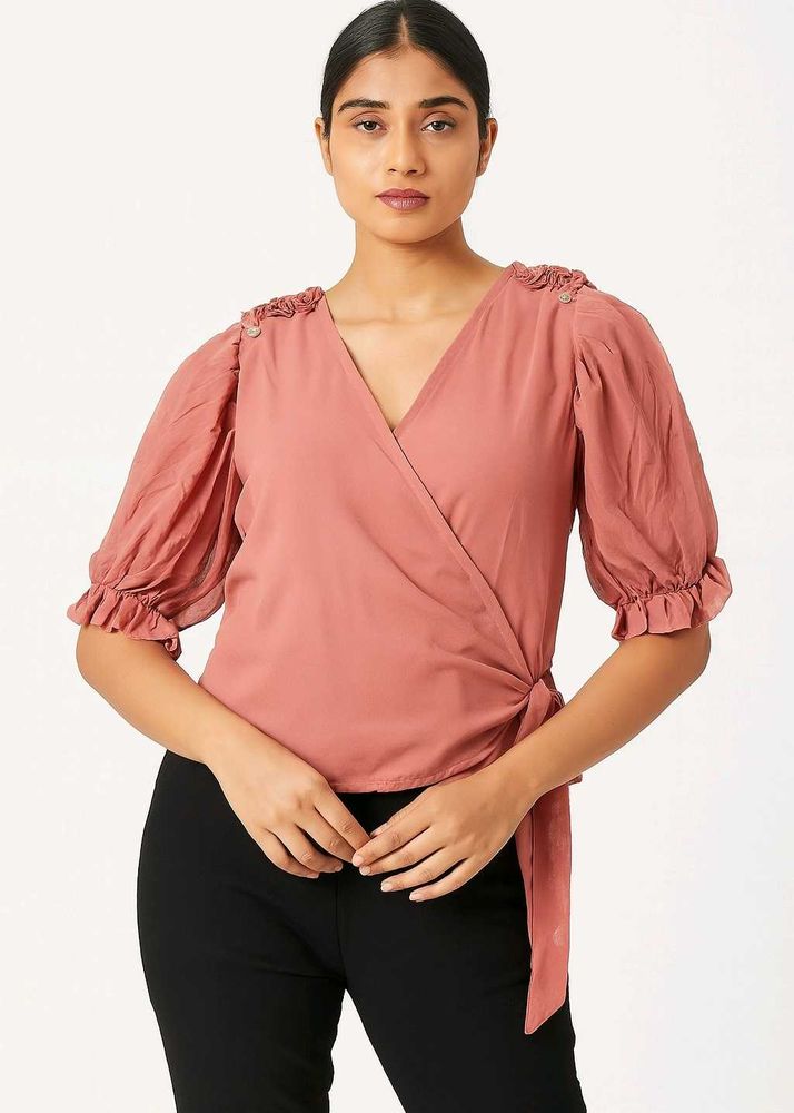Stylish Peach Wrap Top