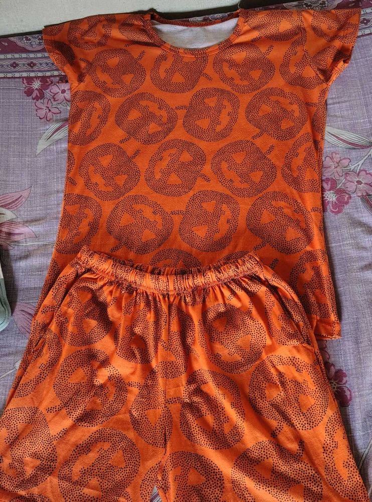 Orange Pumpkin Print Co-ord Set
