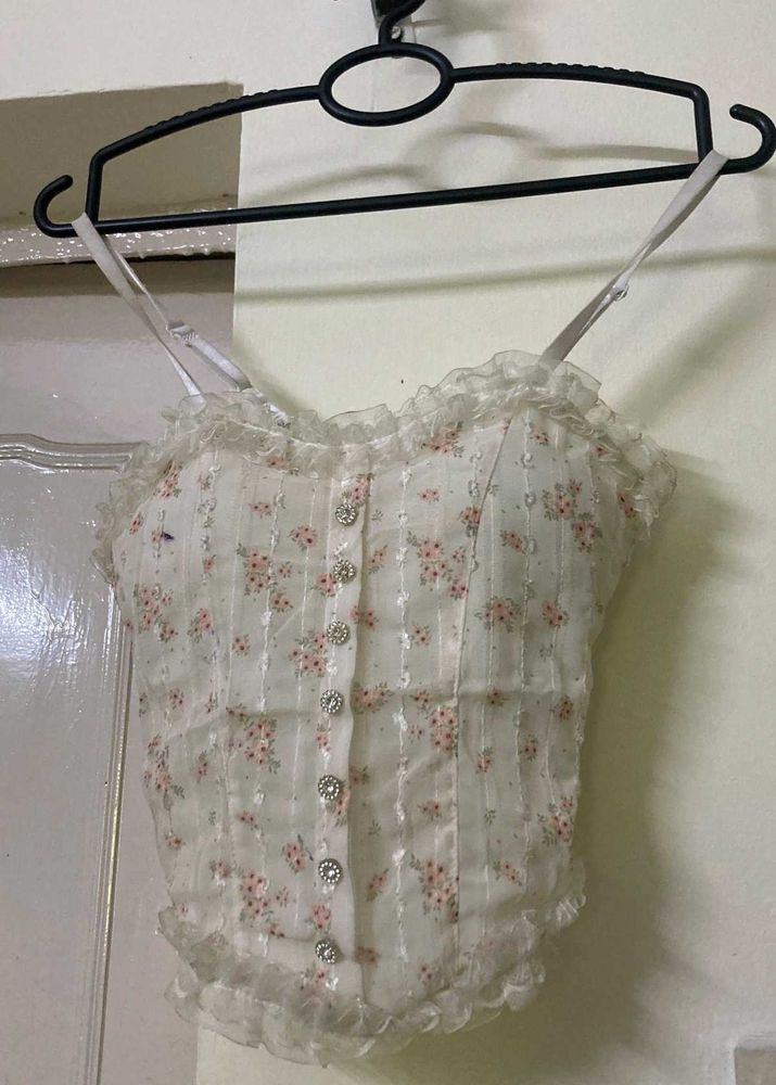 Floral Lace Trim Corset Top