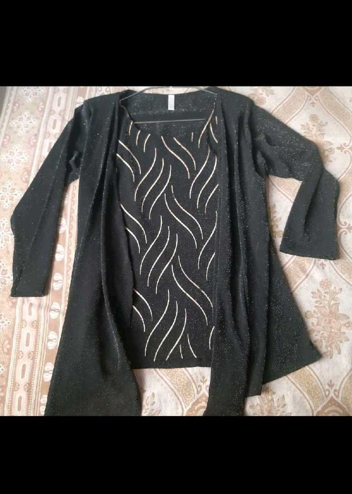 Sparkly Black Kurta Set with Geometric Print