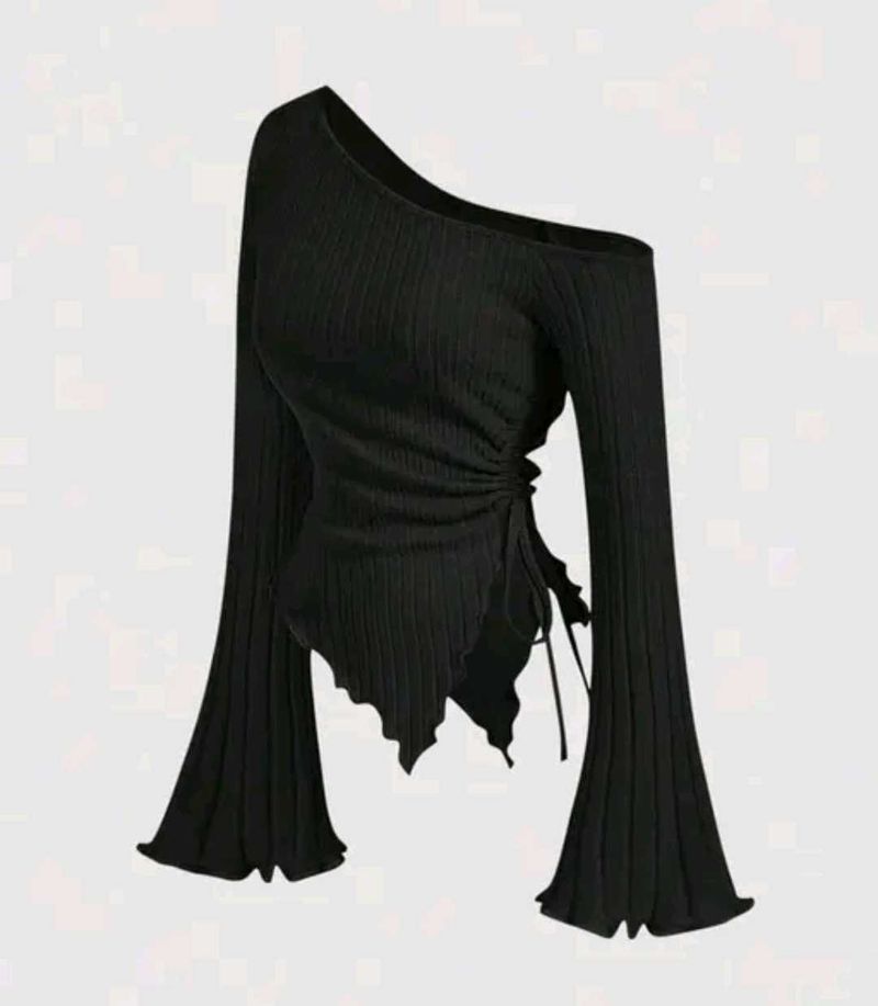 Drawsting Asymmetric Flare Sleeve Top