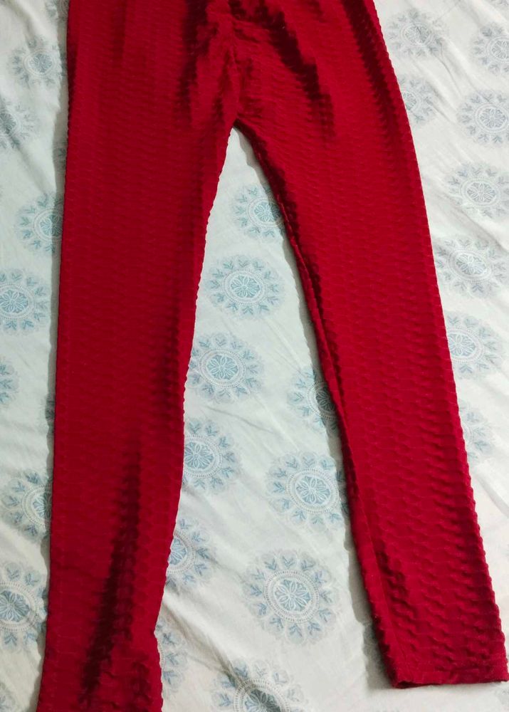 Red Textured Leggings