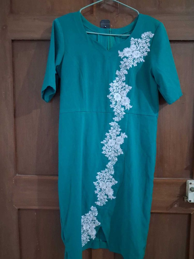 Teal Green Lace Detail Dress
