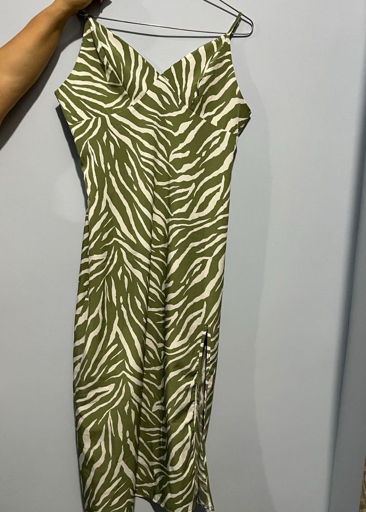 Green Zebra Print Slip Dress