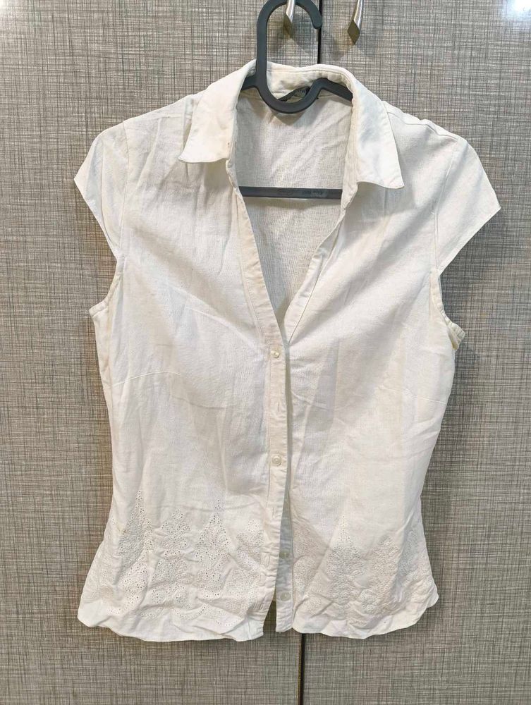 Florence+Fred White Button-Down Sleeveless Top