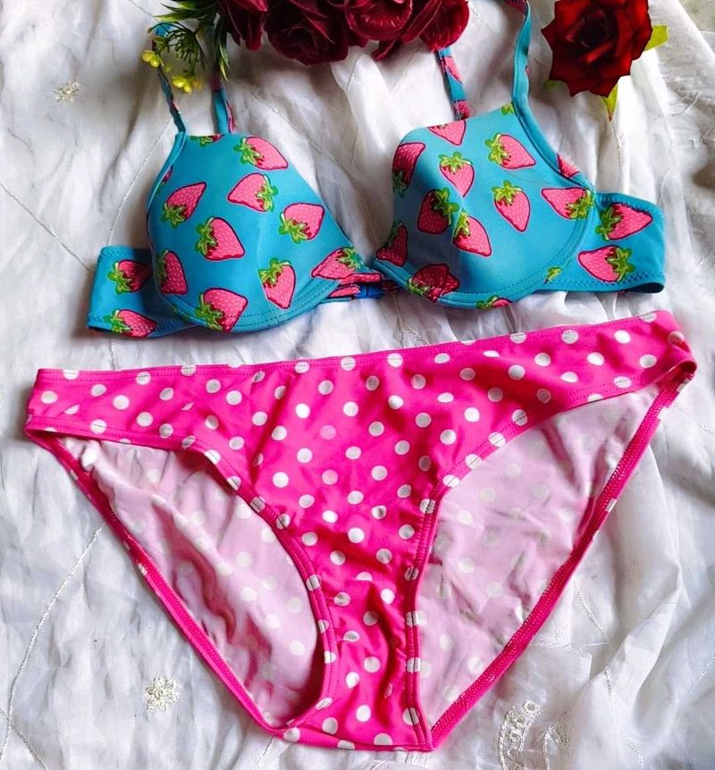 Cute Strawberry Polka Dot Bikini Set