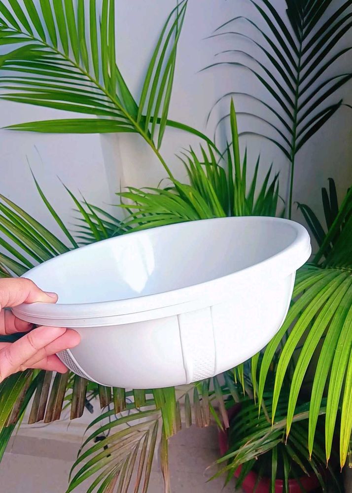 2 White Plastic Baskets