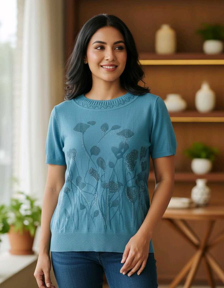 Blue Floral Knit Top