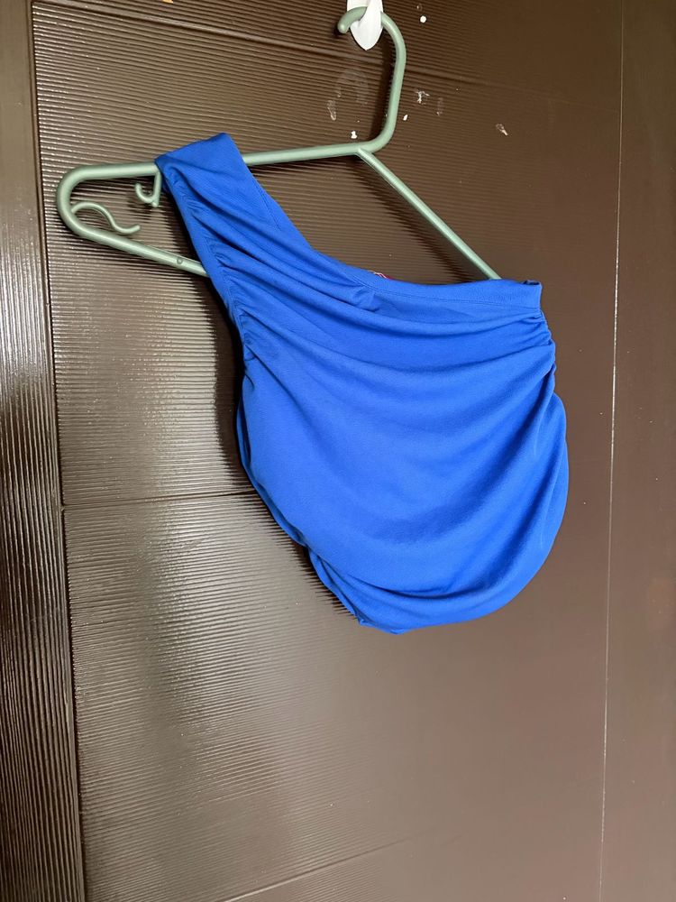 Vibrant Blue One-Shoulder Ruched Top