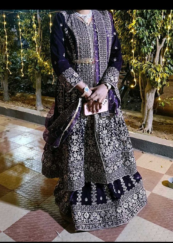 Exquisite Embroidered Velvet Lehenga Choli