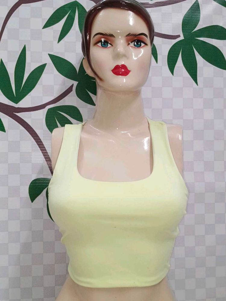 (400)Yellow Cropped Tank Top