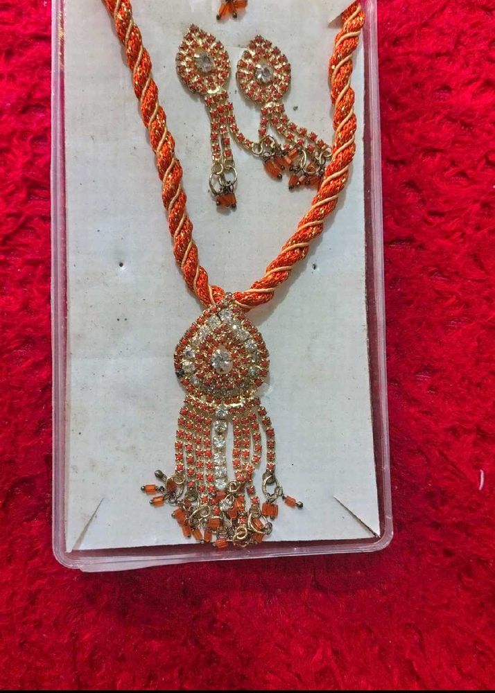 Orange Beaded Necklace and Earring Set
