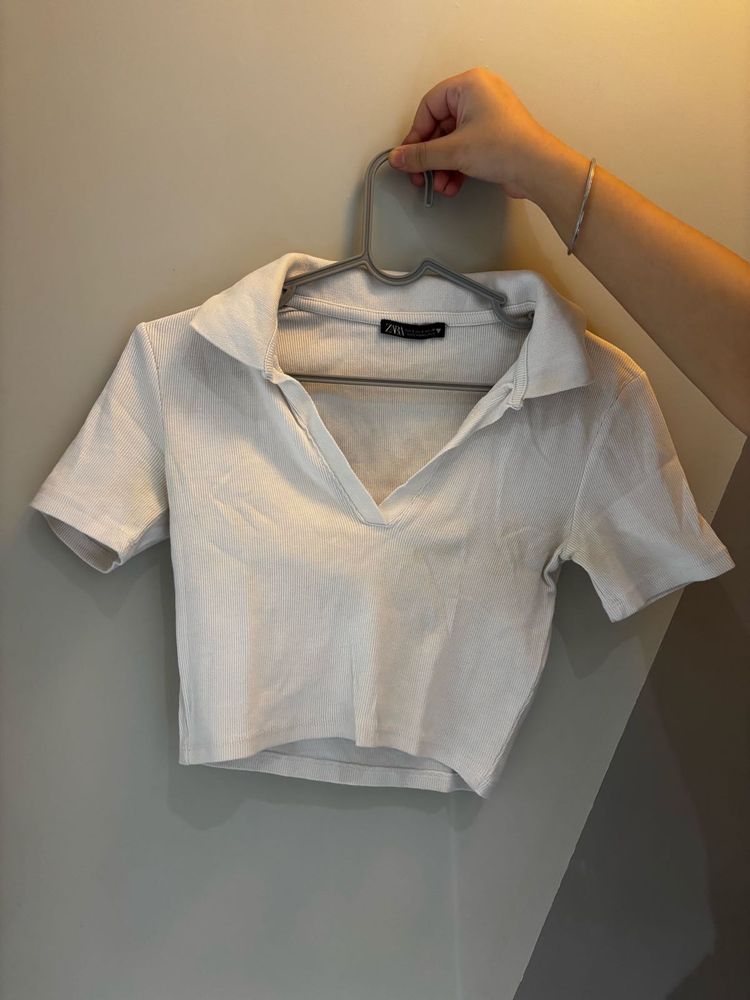 ZARA Cropped Polo Top