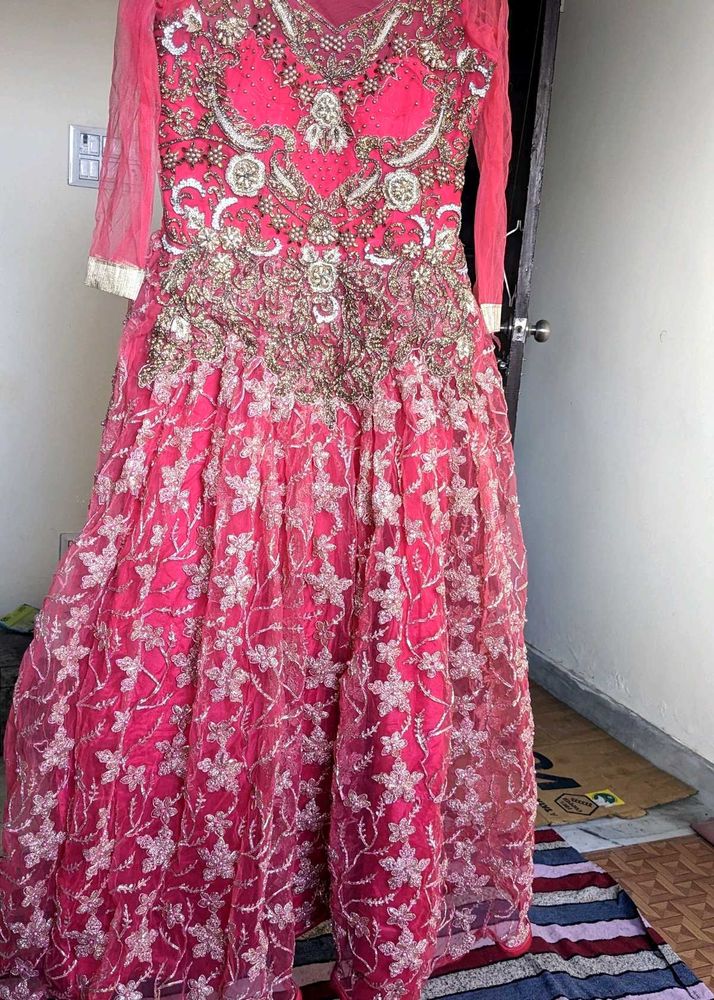 Pink Floral Embellished Formal Gown