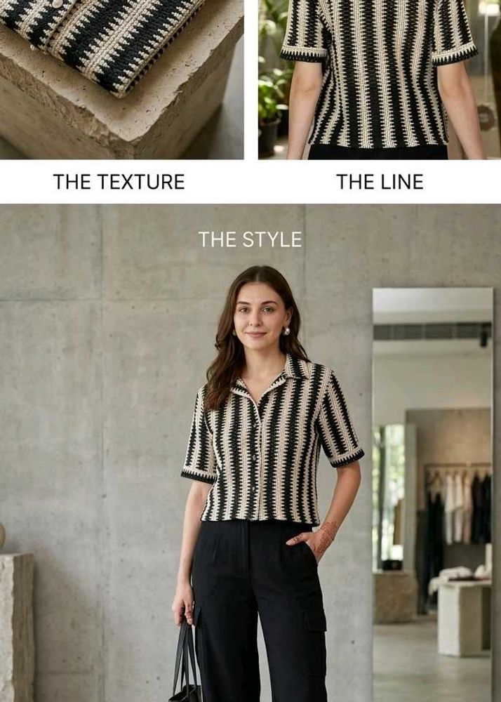 elegance Balck Knit Striped Shirt 😎