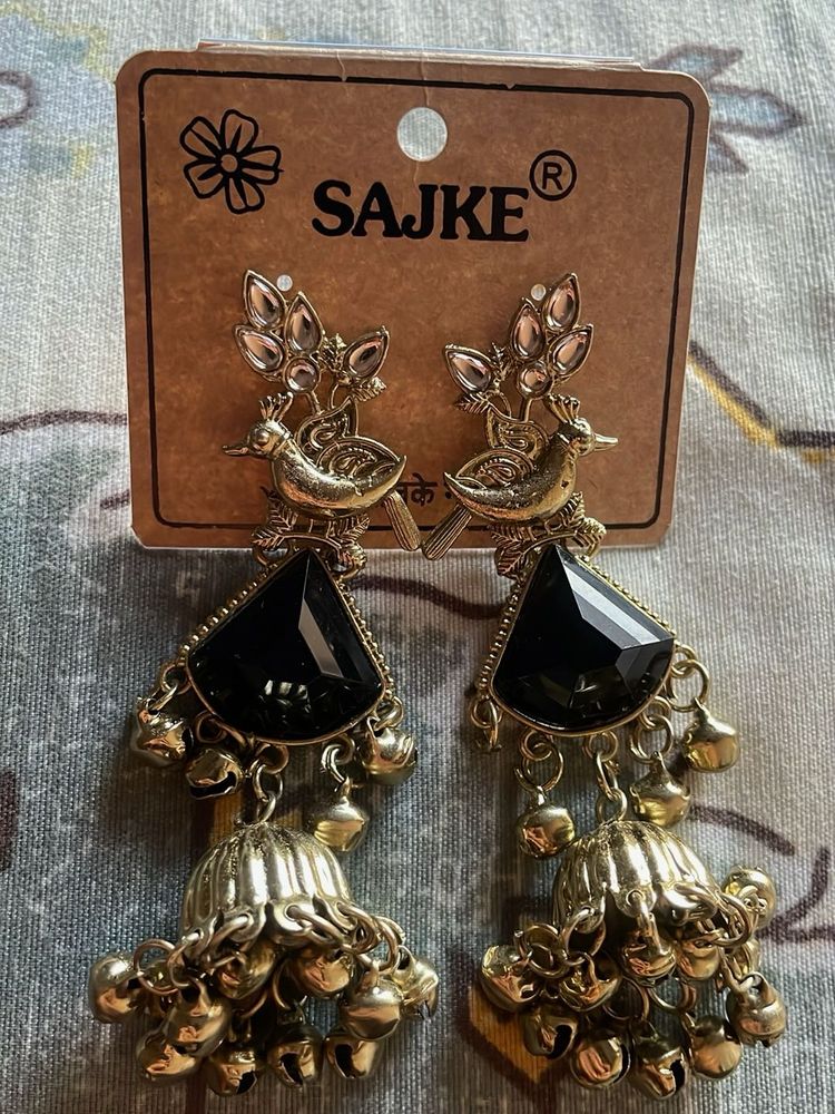 Elegant Gold  Jhumka Earrings with Black S