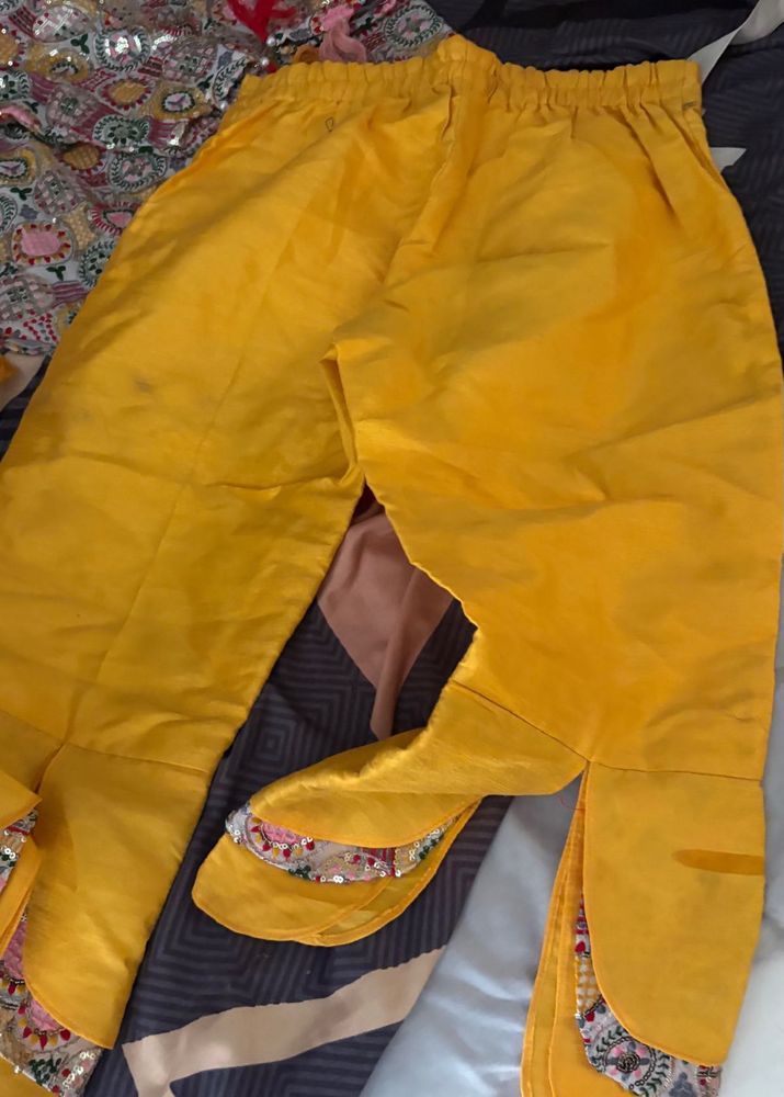 Vibrant Yellow Palazzo Pants with Embellishments