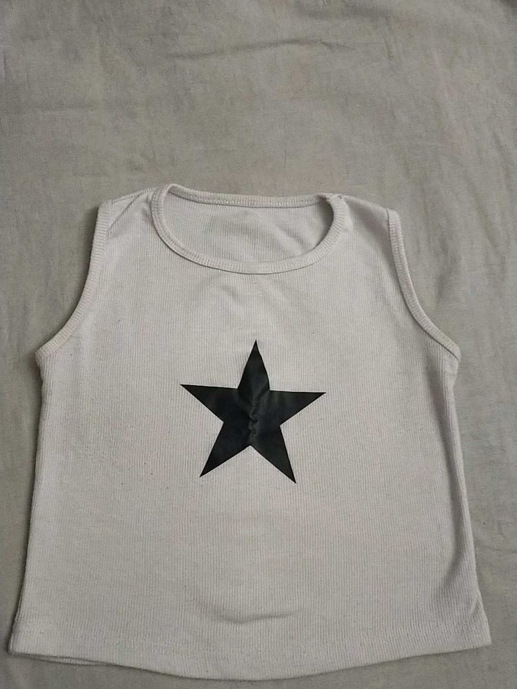 Sleeveless Top with Black Star Print