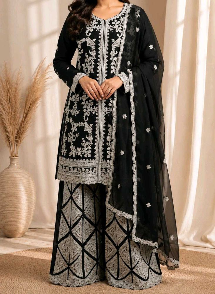 Dark Mehendi Roman Plazzo Set
