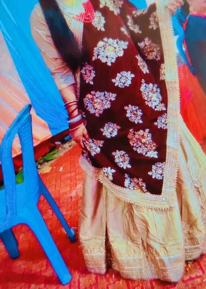 Anarkali gawn with velvet shawl
