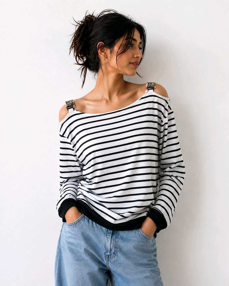 Striped Cold Shoulder Top