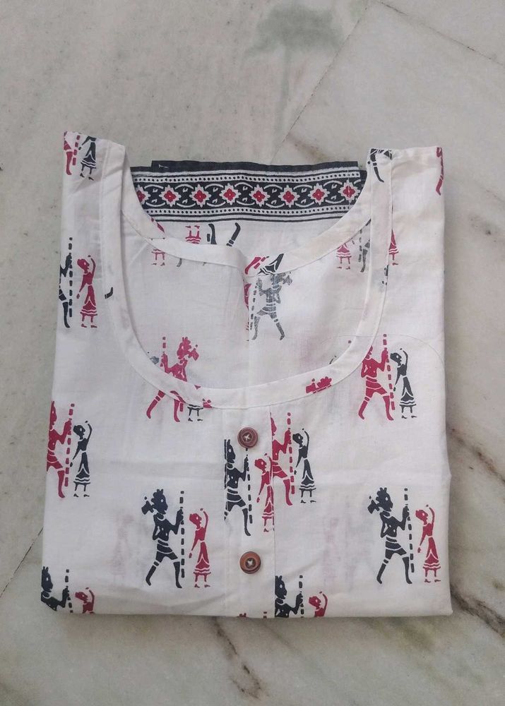 Tribal Print Kurti White Red Black