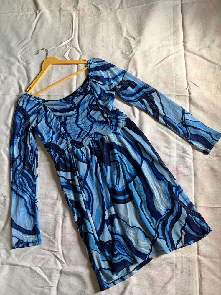 Blue Short Dress/Frock | XL | Full Sleeves |