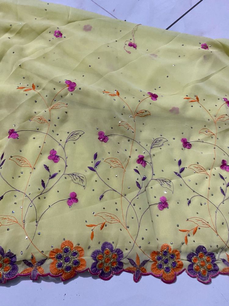 Exquisite Yellow Saree with Floral Embroidery