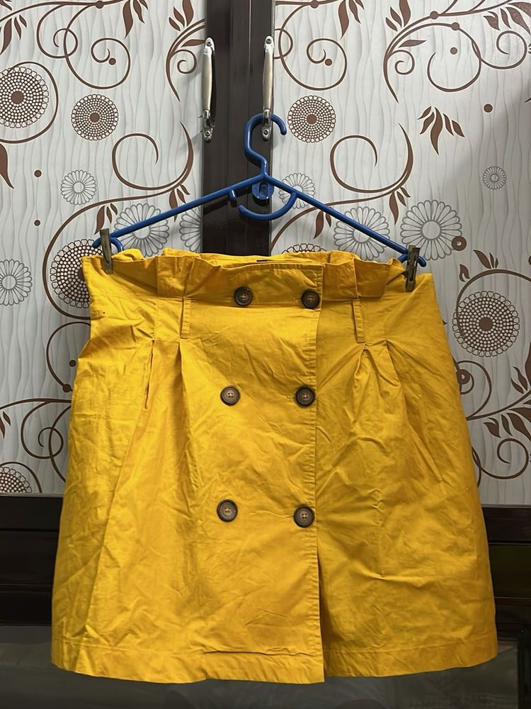 Yellow Double Button Skirt