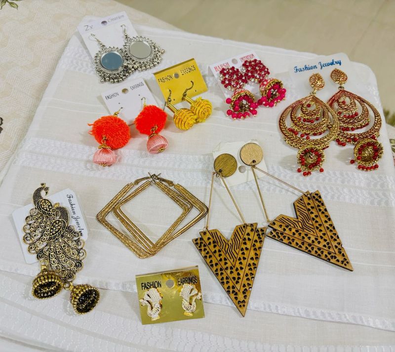 9 Pairs Earings Western And Indian