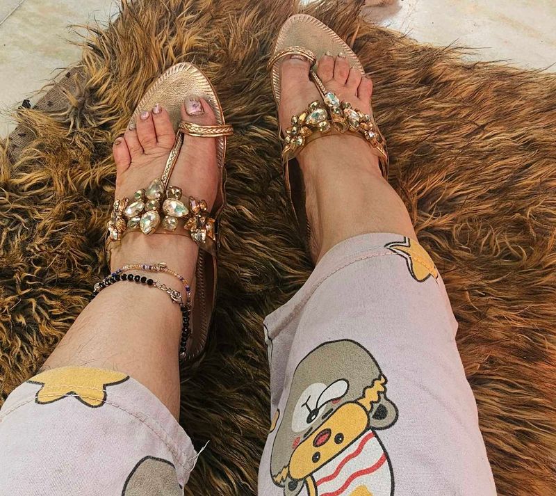 Sparkling Gold Embellished Flats
