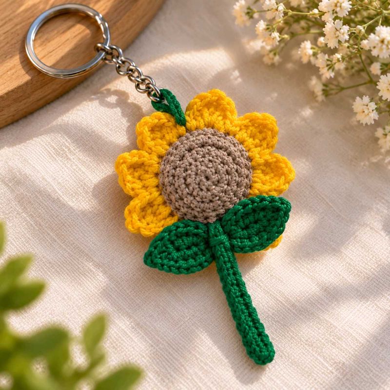 Handmade Crochet Sunflower Keychain