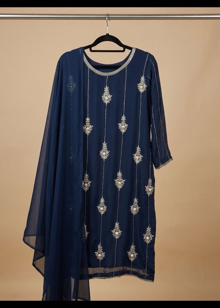 Navy Blue Embroidered Kurta Set